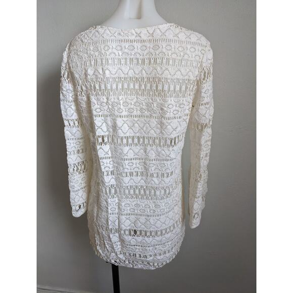 Milly Cabana Size Small Crochet Shift Mini Dress White V Neck Long Sleeves - Picture 10 of 14